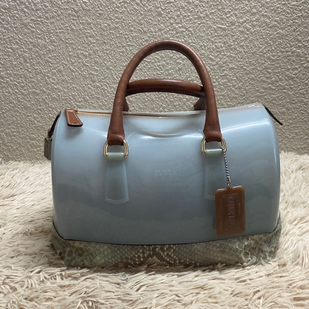 Auth Furla Two-way Candy Snakeskin Bottom Handbag